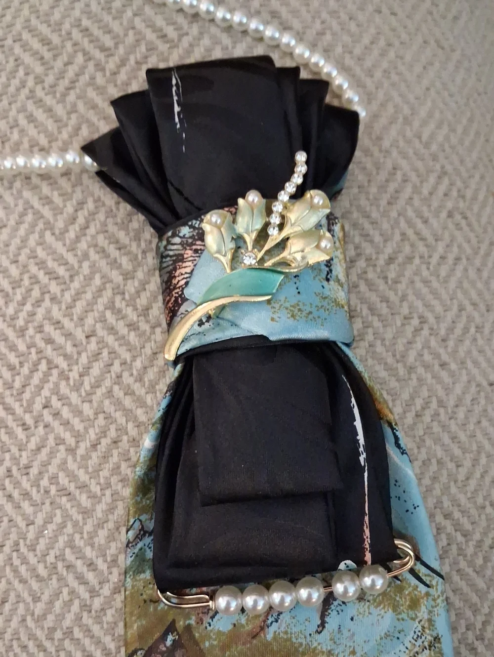Blue & Black Upcycled Necktie Necklace